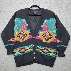 Vintage IB Diffusion Sweater S Southwestern Aztec Floral‎ Embroidered Cardigan